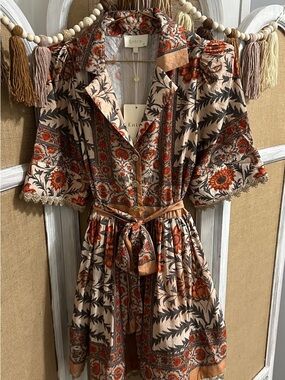 entro Beige Floral Mini Dress with Rust and Black Print